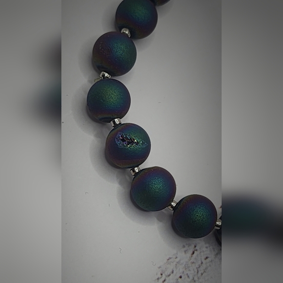 Rainbow Druzy Agate Galaxy smooth round stretch bracelet silver DesignFreeSpirit - Picture 4 of 7